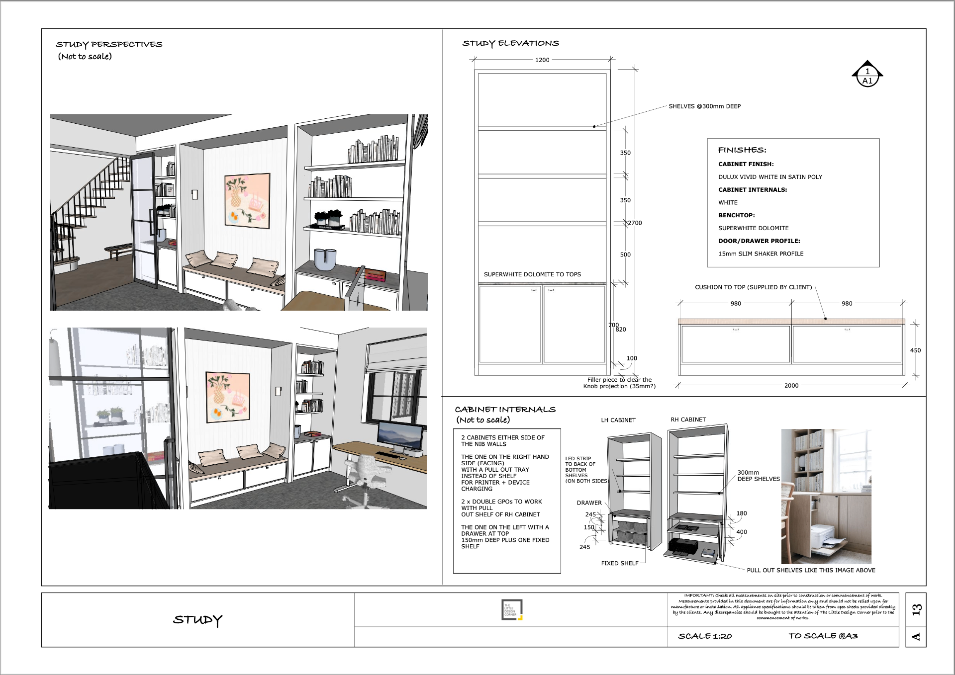 Study perspectives and elevations drawing produced in SketchUp Layout